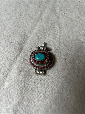 Tibetan Ghau Turquoise & Coral Beaded Sterling Silver
